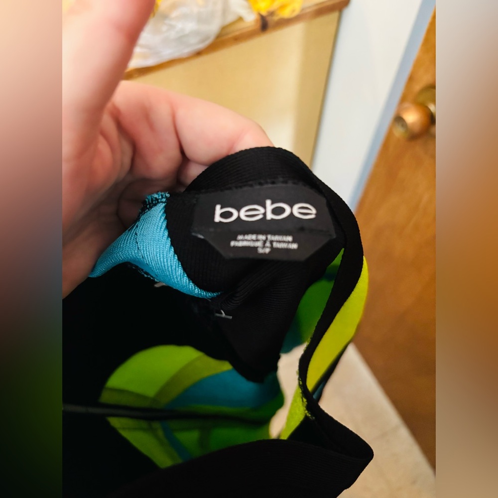 BEBE Colorblock Mini Dress - Black, Blue, Yellow - Picture 3 of 3